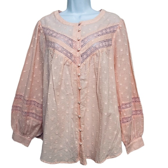 Torrid Clip Dot Lace Trim Long Sleeve Blouse - Picture 4 of 7